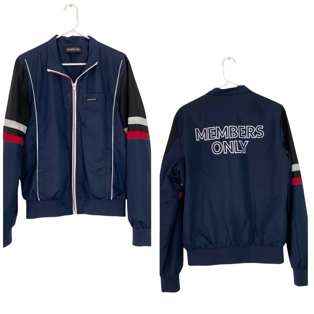 Members Only Jacket Mens Size Medium Full Zip Up Windbreaker Logo Back Retro